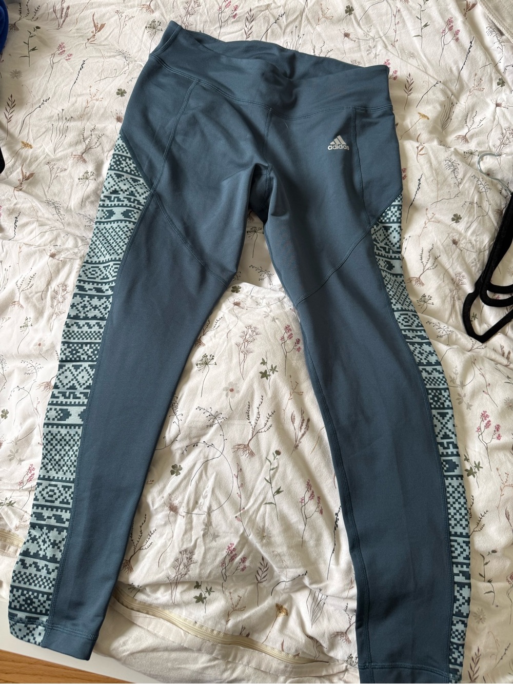 adidas Teal Gray Girls' Leggings with Patterned Side Panels